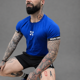 Мъжка тениска Dominator синя - детайл | Iron Cross Apparel
